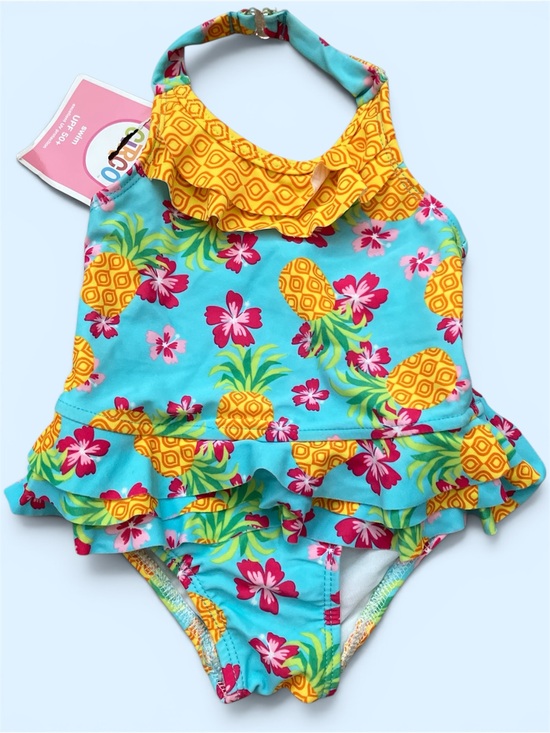 Circo Other - Circo Aqua Pineapple Ruffle Halter One-Piece Swimsuit UPF 50+